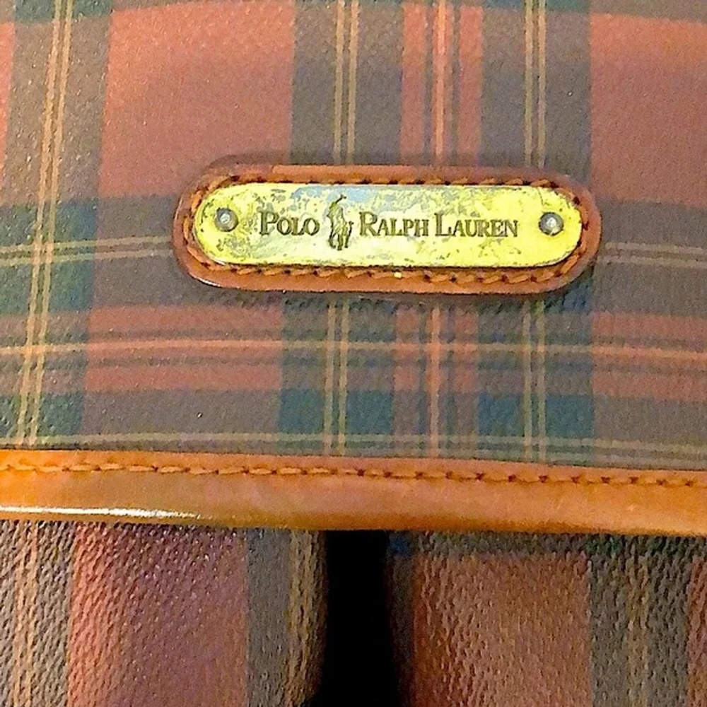RALPH LAUREN Brown Green Tartan Plaid Crossbody Messenger Laptop Briefcase Bag